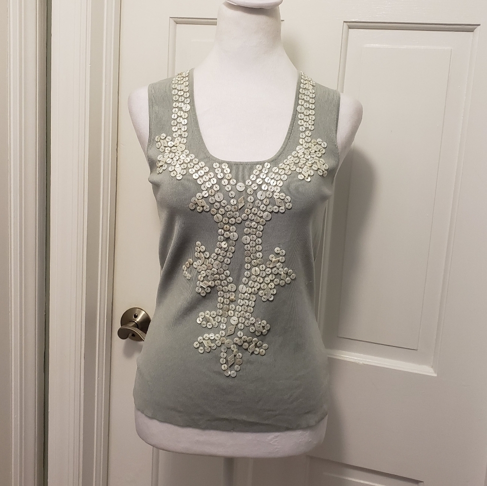 Lafayette 148 New York Sleeveless Sweater With Mother Of Pearl Accents Size Med.